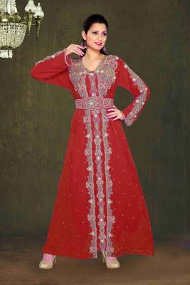 Maroon color Full Sleeves Handmade Moroccan Kaftan 1