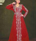 Maroon color luxurious Full Sleeves Handmade Moroccan Kaftan.