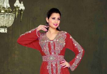 Maroon color Full Sleeves Handmade Moroccan Kaftan 2