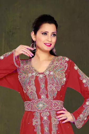 Maroon color Full Sleeves Handmade Moroccan Kaftan