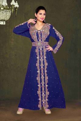 Navy Blue color Full Sleeves Handmade Moroccan Kaftan 1