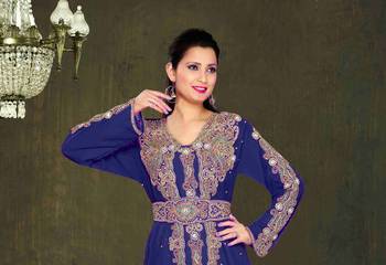 Navy Blue color Full Sleeves Handmade Moroccan Kaftan 2
