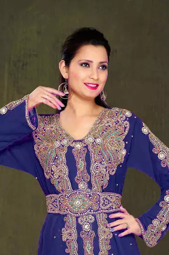 Navy Blue color Full Sleeves Handmade Moroccan Kaftan