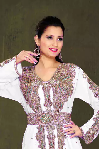 Off White color Full Sleeves Handmade Moroccan Kaftan