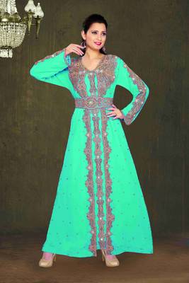 Sea Green color Full Sleeves Handmade Moroccan Kaftan 1