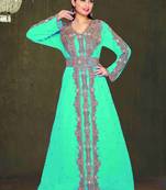 Sea Green color luxurious Full Sleeves Handmade Moroccan Kaftan.