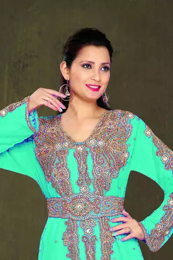 Sea Green color Full Sleeves Handmade Moroccan Kaftan