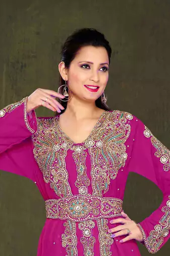 Pink color Full Sleeves Handmade Moroccan Kaftan
