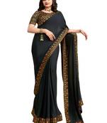 Black Prachi floral satin printed  border saree with Banglory Blouse
