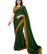 Green Prachi floral satin printed  border saree with Banglory Blouse