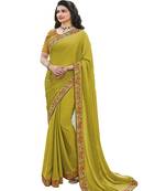 Lemon Prachi floral satin printed  border saree with Banglory Blouse