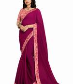 Pink Prachi floral satin printed  border saree with Banglory Blouse