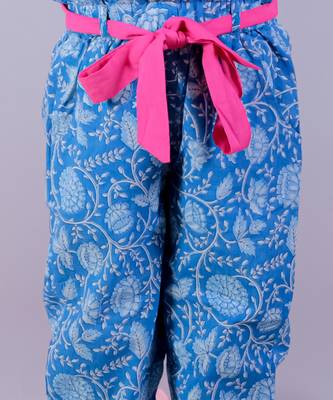 Jaipur girls blue printed top with printed pant co-ordinate set 2