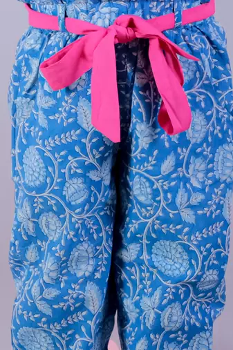 Jaipur girls blue printed top with printed pant co-ordinate set