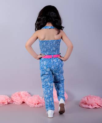 Jaipur girls blue printed top with printed pant co-ordinate set 5