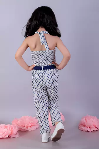 Jaipur girls white printed top with printed pant co-ordinate set