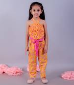 Jaipur girls yellow printed top with printed pant co-ordinate set