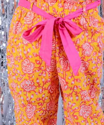 Jaipur girls yellow printed top with printed pant co-ordinate set 4