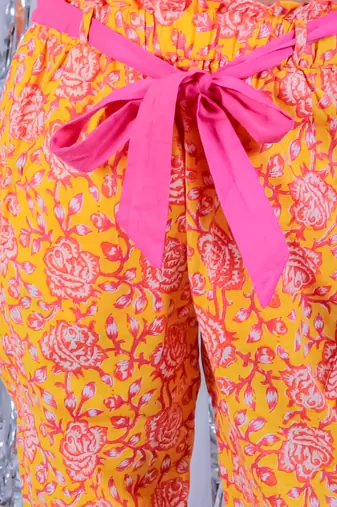 Jaipur girls yellow printed top with printed pant co-ordinate set