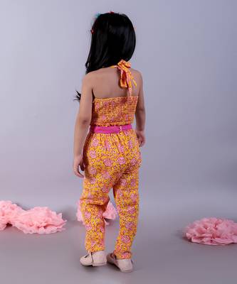 Jaipur girls yellow printed top with printed pant co-ordinate set 5