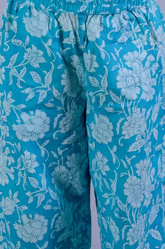 Jaipur girls blue printed top with printed pant co-ordinate set