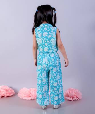 Jaipur girls blue printed top with printed pant co-ordinate set 5
