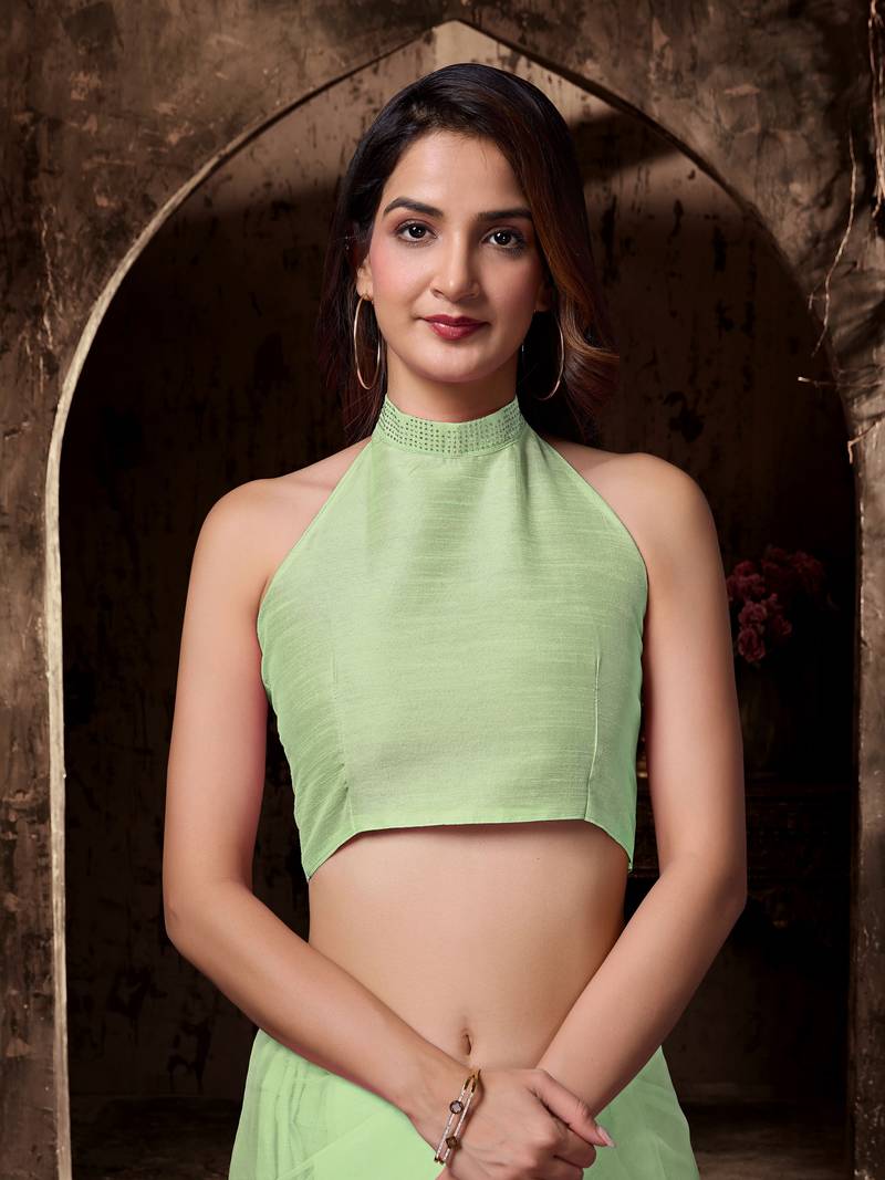 Trendmalls Parrot Green Woven Silk Saree for Women