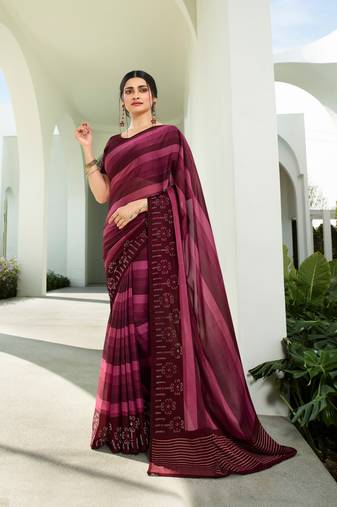 Purple Prachi floral satin printed  border saree with Banglory Blouse
