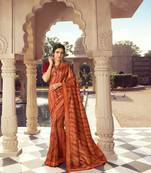 orange raw silk Bland Lining print design lace border saree with blouse
