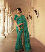 Rama Geomatric raw silk bland printed saree with Blouse
