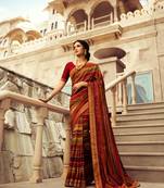 Red Lining raw silk bland printed saree with Blouse