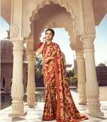 Red Tringle raw silk bland printed border saree with Blouse