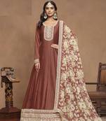 Brown Embroidered Art Silk Anarkali with Organza Dupatta