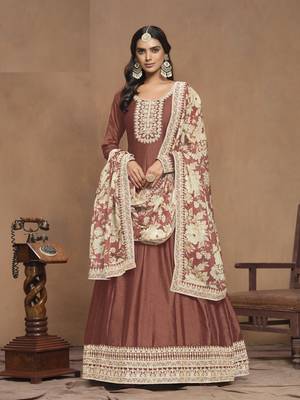 Brown Embroidered Art Silk Anarkali with Organza Dupatta 2