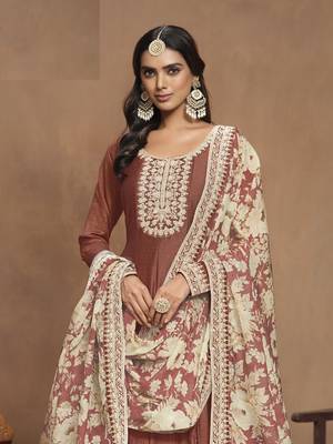 Brown Embroidered Art Silk Anarkali with Organza Dupatta 4