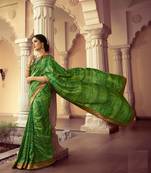 Green Lining raw silk bland printed border saree with Blouse