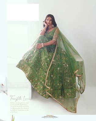 Pista Green Heavy Embroidery Net Semi Stitch A Line Lehenga With Blouse 3