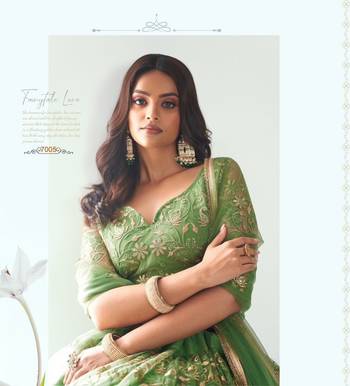 Pista Green Heavy Embroidery Net Semi Stitch A Line Lehenga With Blouse 5