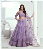 Lavender Green Heavy Embroidery Net Semi Stitch A Line Lehenga With Blouse