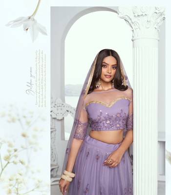 Lavender Green Heavy Embroidery Net Semi Stitch A Line Lehenga With Blouse 4
