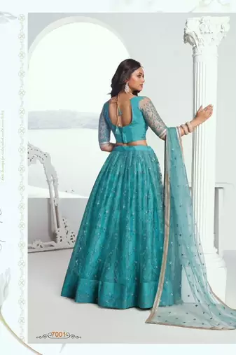 Emerald Green Heavy Embroidery Net Semi Stitch A Line Lehenga With Blouse