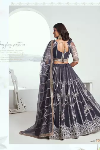 Grey Heavy Embroidery Net Semi Stitch A Line Lehenga With Blouse
