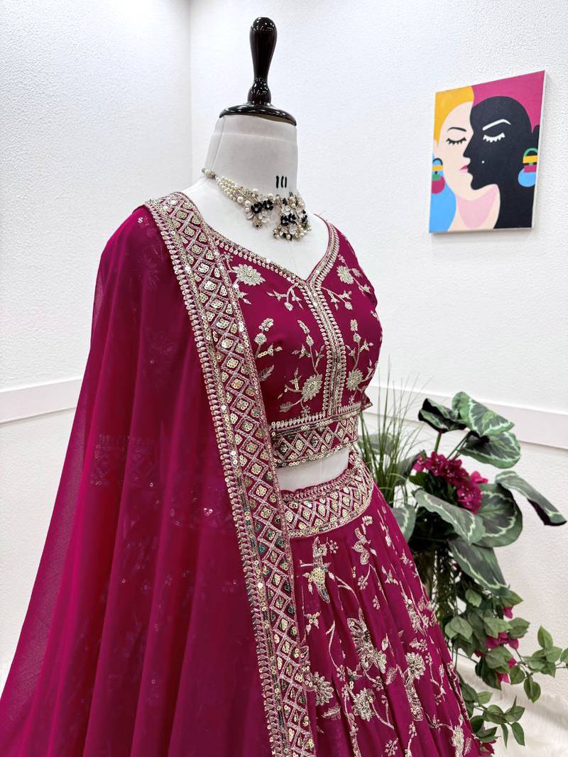 Rani Colour Designer Heavy Embroidery Work Festival Wear Full Stitched Lahenga Choli