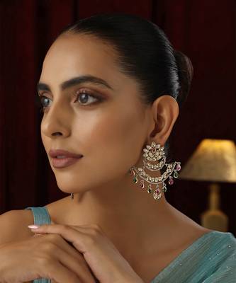Multicolour polki chandbali earrings 1