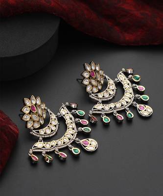 Multicolour polki chandbali earrings 2