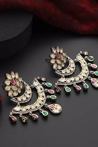 Multicolour polki chandbali earrings