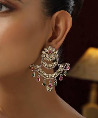 Multicolour polki chandbali earrings 3