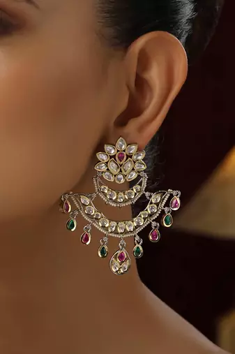 Multicolour polki chandbali earrings