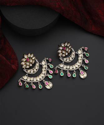Multicolour polki chandbali earrings 4