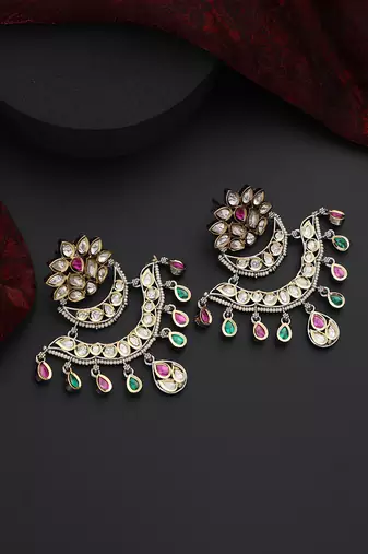 Multicolour polki chandbali earrings